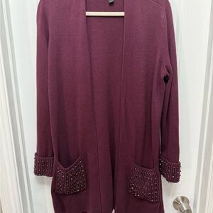 Alfani Sweater Size L Purple Rhinestone Embellished Open-Front Cardigan Solid